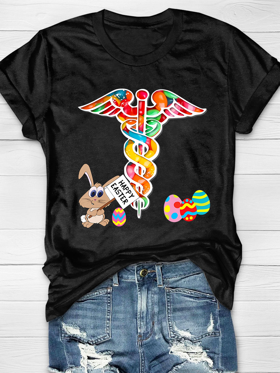 Nurses Easter Jellybean Caduceus Print T-Shirt
