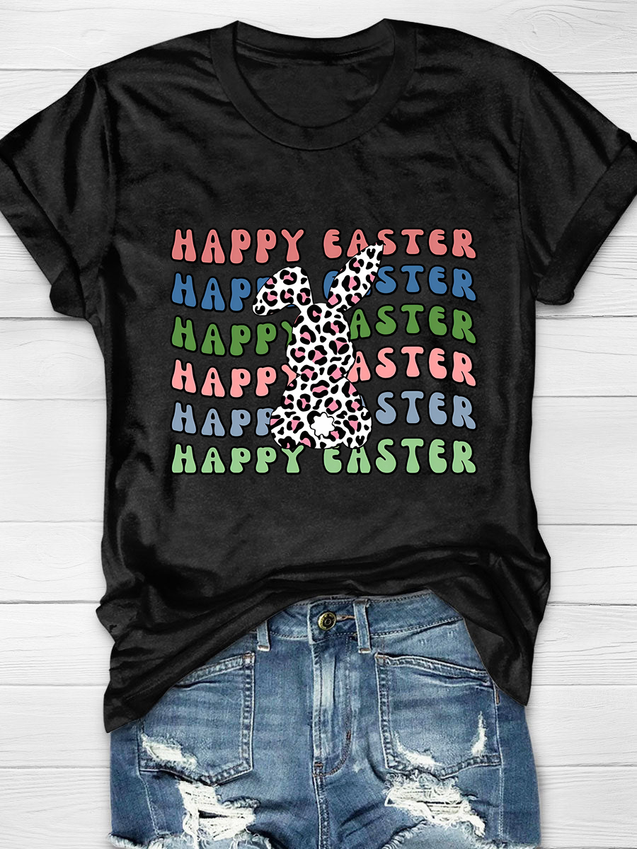 Happy Easter Retro Wave Leopard Bunny Nurse T-Shirt