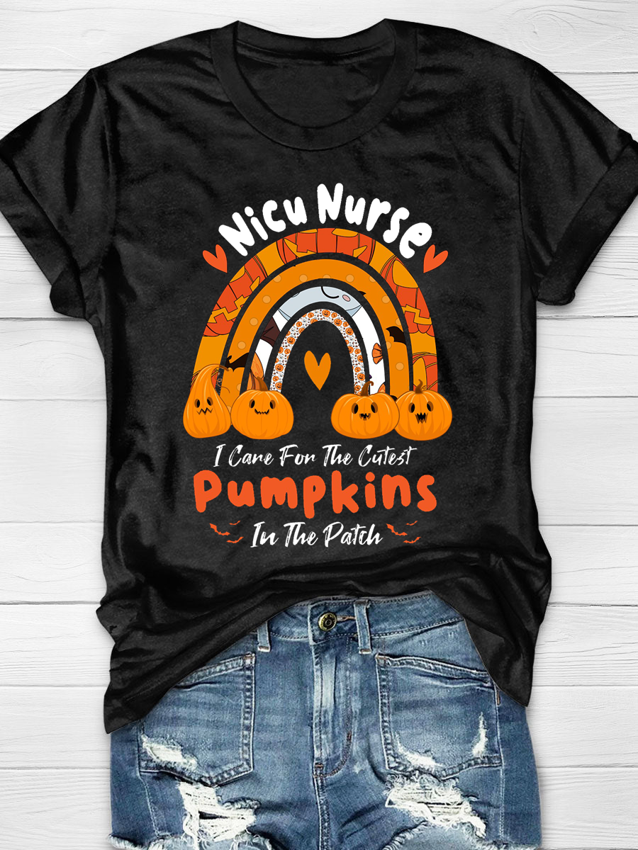 Rainbow Nicu Nurse Cutest Pumpkins In The Patch Halloween RN Print T-shirt