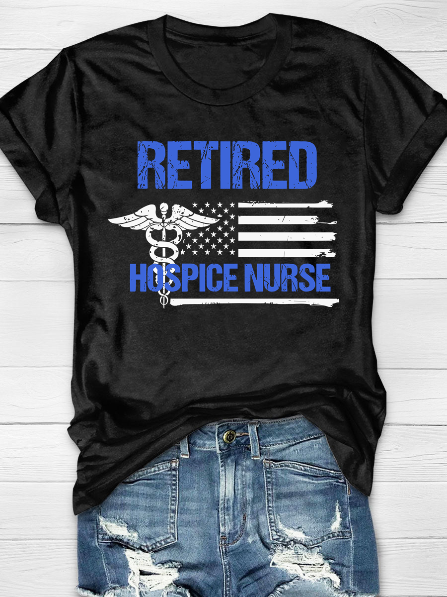 Retired Hospice Nurse Distressed Flag Print T-shirt