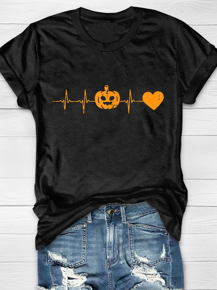Pumpkin Heartbeat Halloween Nurse Print T-shirt
