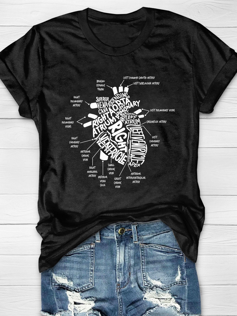 Anatomical Heart Diagram Nurse Print T-Shirt