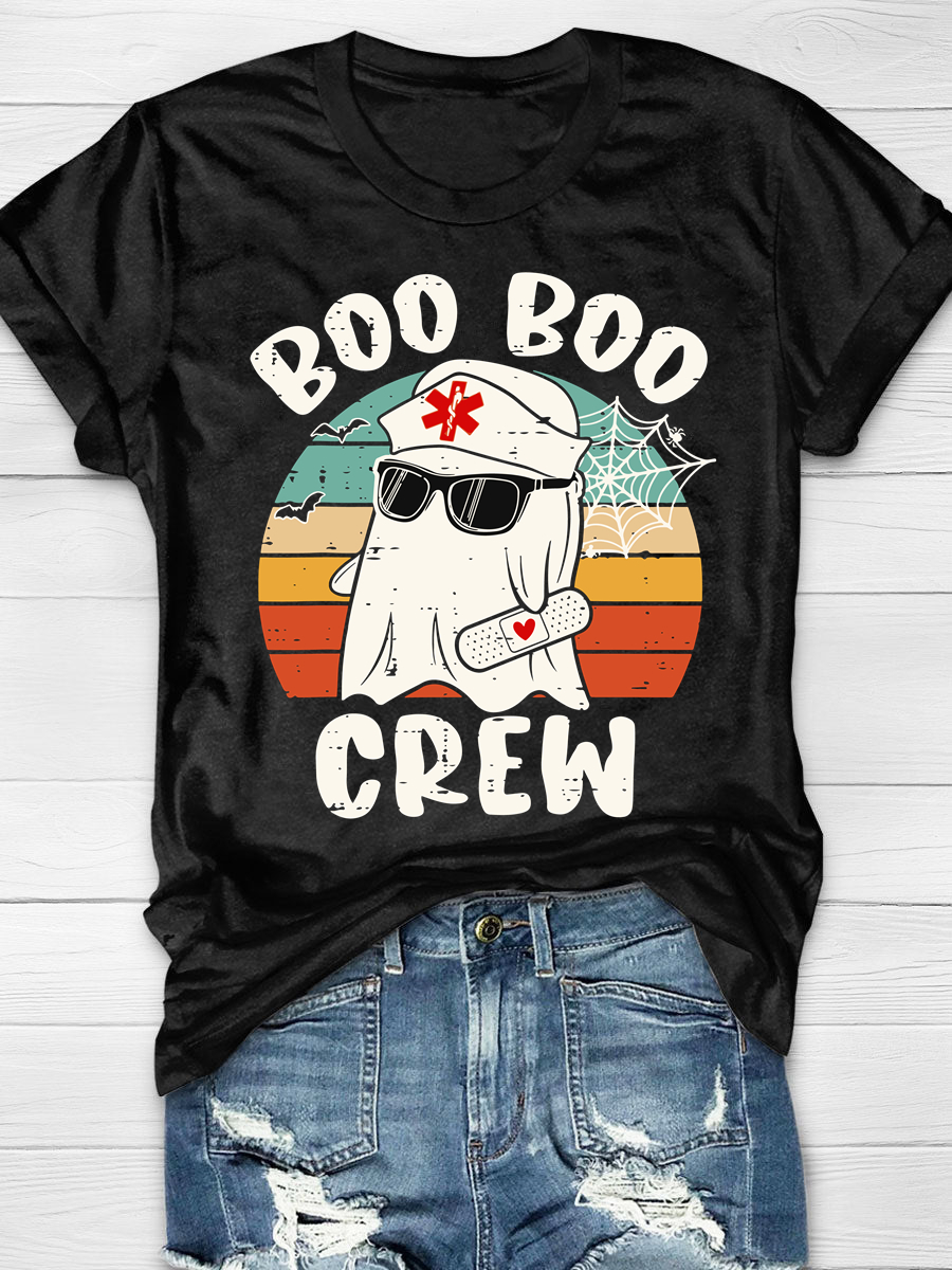 Boo Boo Crew Nurse Funny Ghost Print T-Shirt