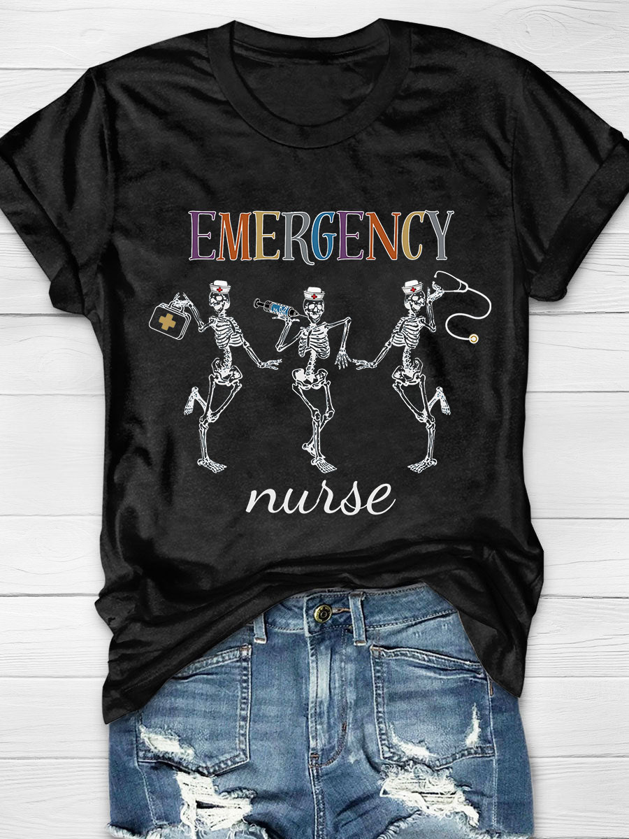 Funny Emergency Nurse Dancing Skeletons Halloween ER Gift Classic T-Shirt