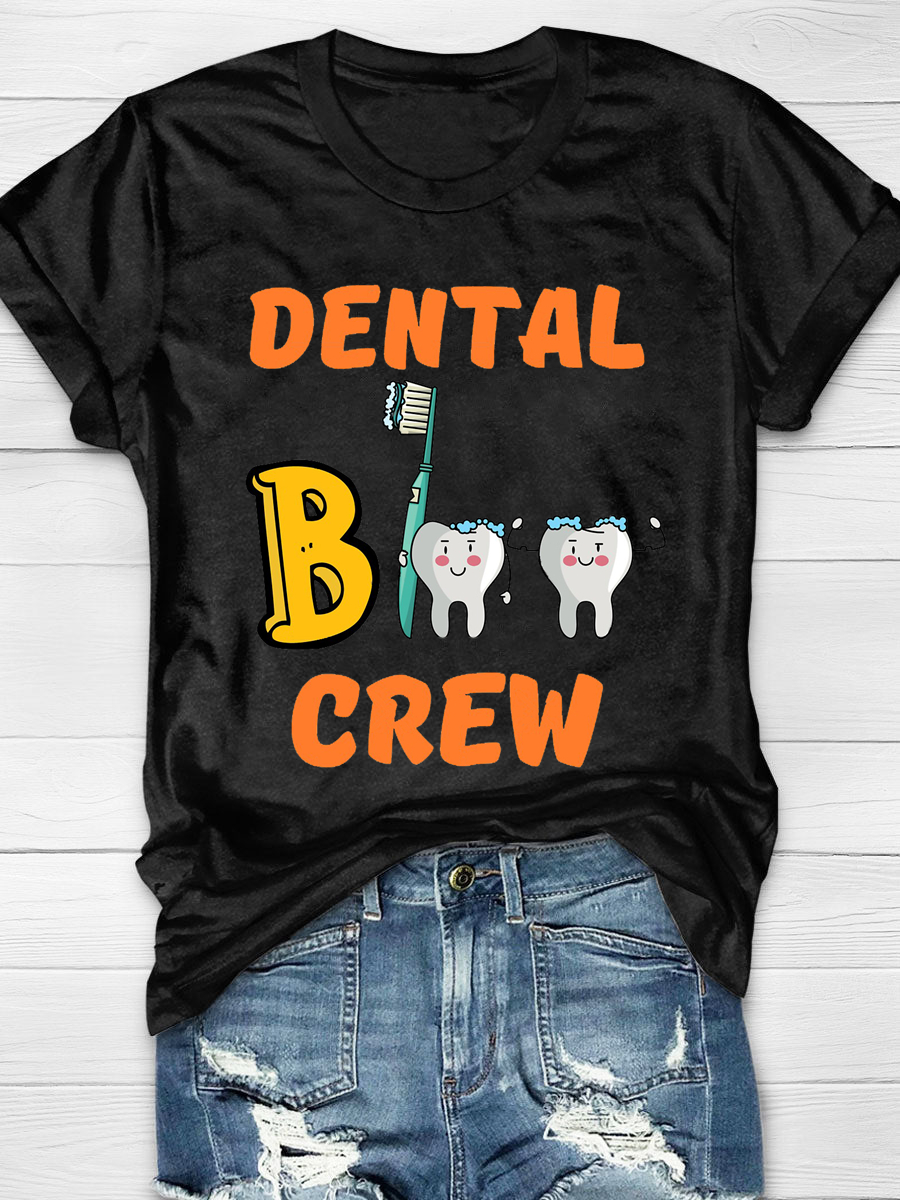 Funny Trending Dental Boo Crew Print T-shirt