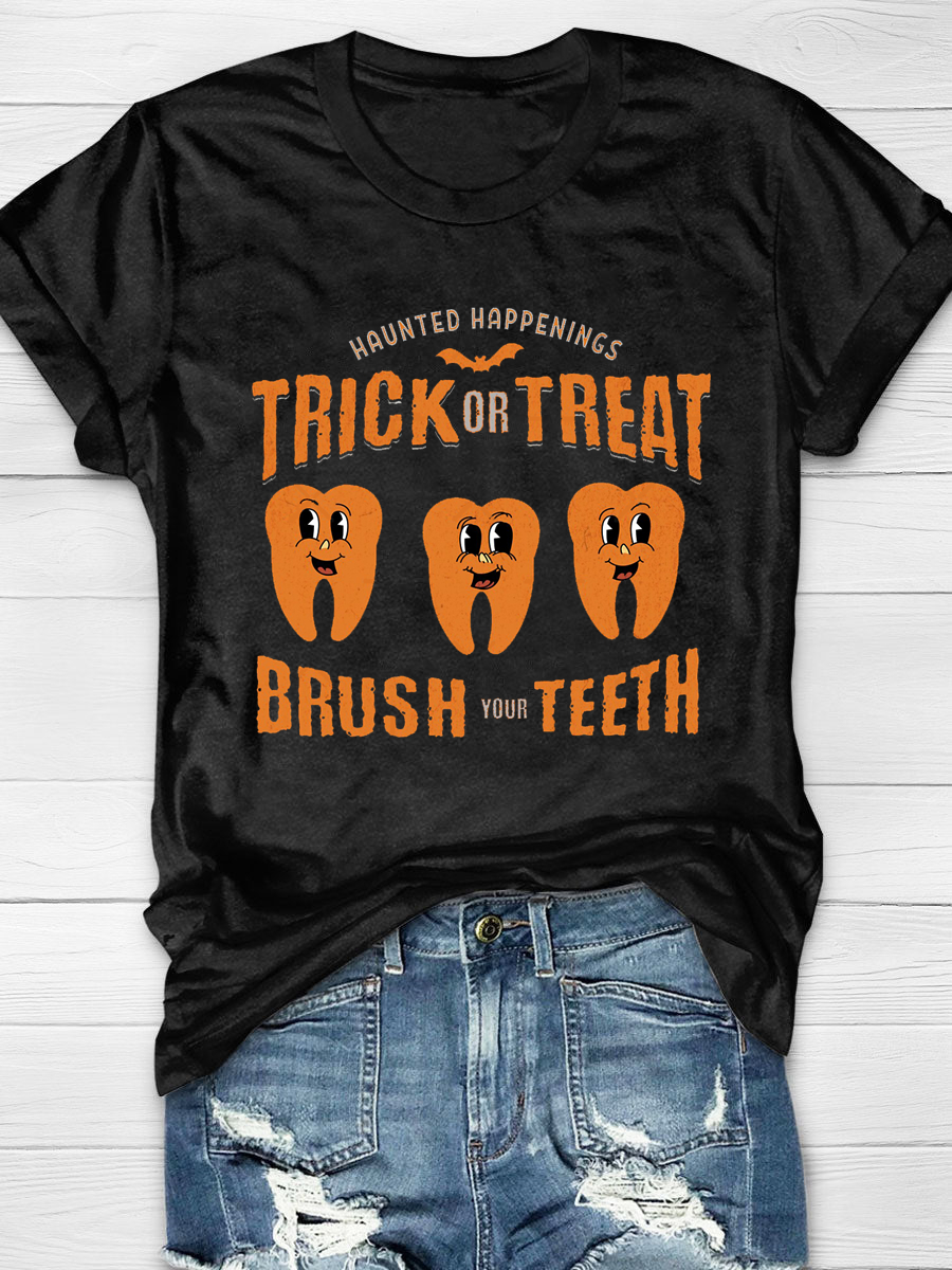 Haunted Happenings "Trick or Treat" Brush Your Teeth Print T-shirt