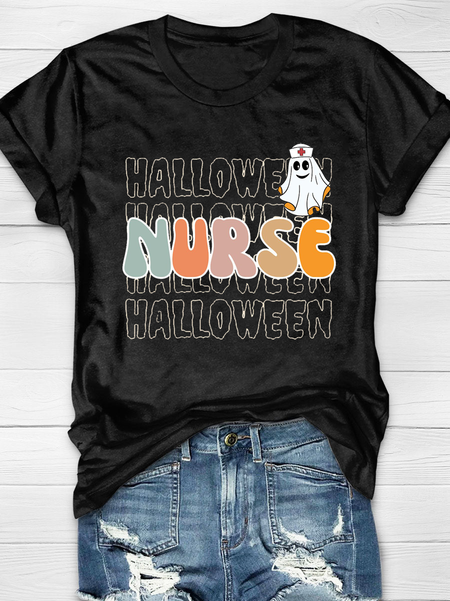 Halloween Registered Nurse Spooky Groovy Nursing Print T-shirt