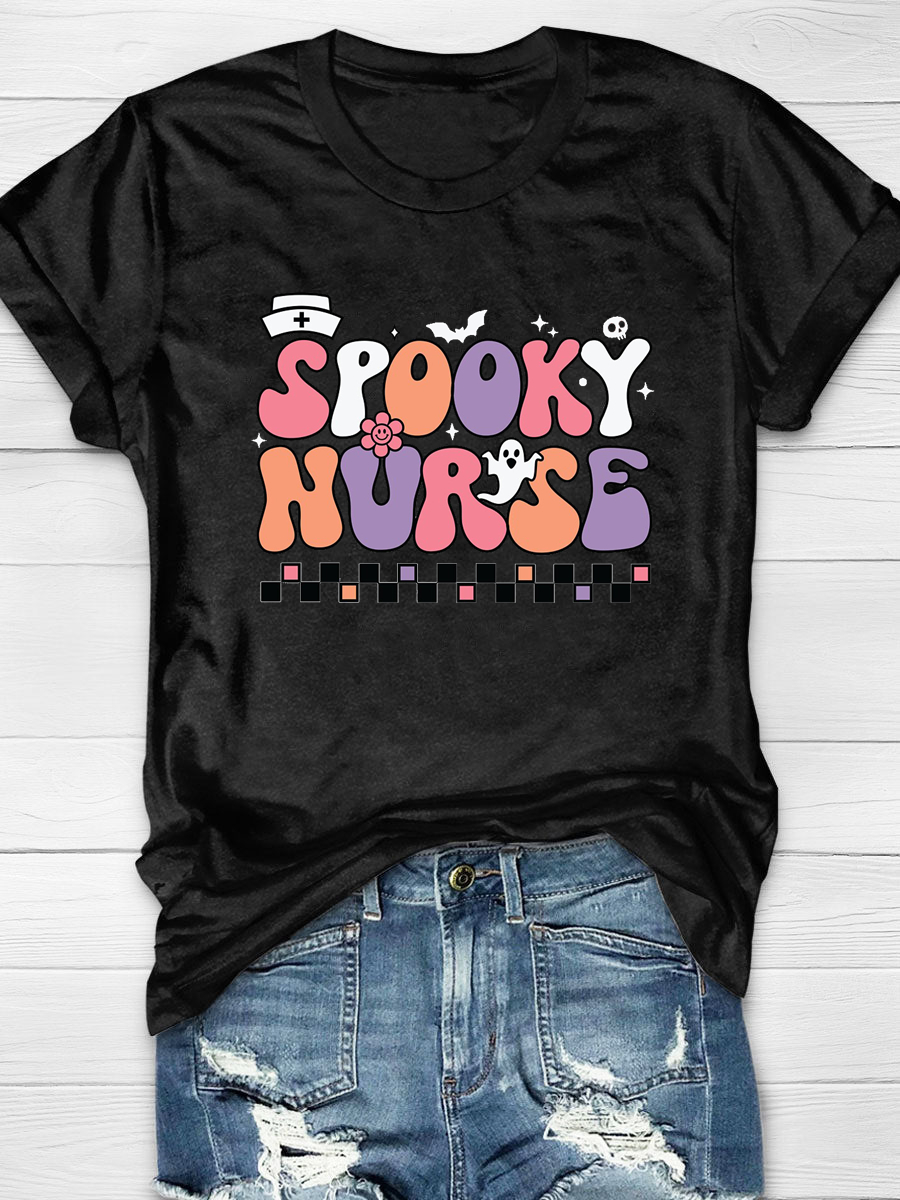 Halloween Spooky Nurse Print T-shirt