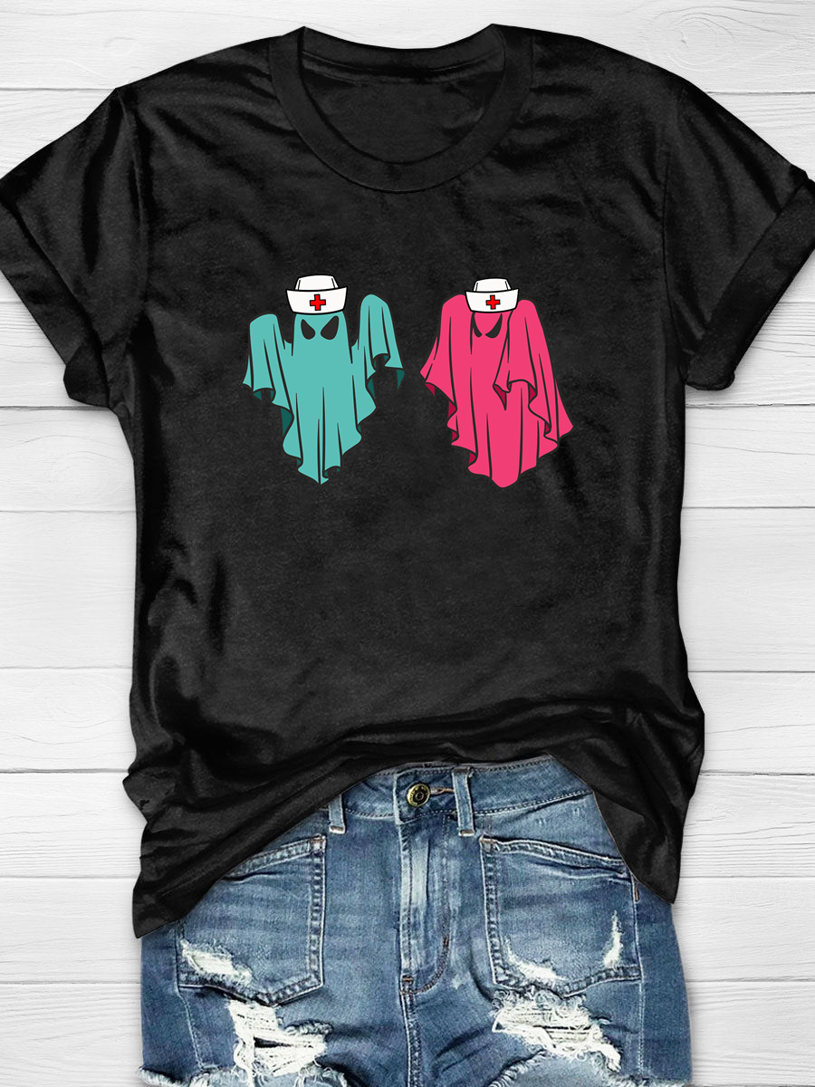 Ghost Nurse Cute Halloween Print T-shirt