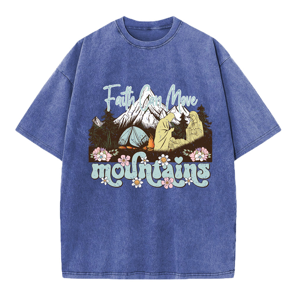 Faith Can Move Mountains Christian Washed T-Shirt
