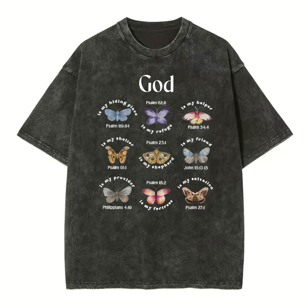 God Is My Hiding Place Christian Washed T-Shirt