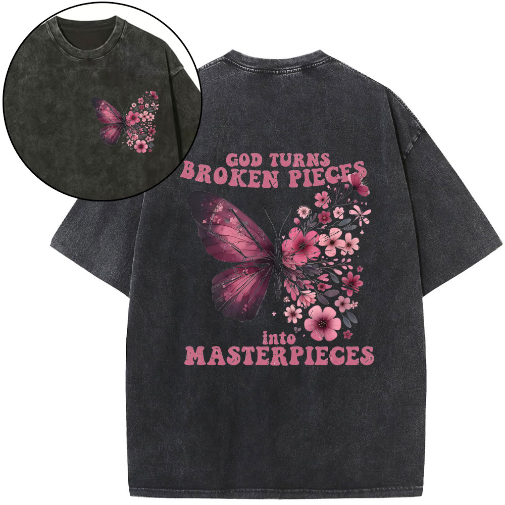 God Turns Broken Pieces Into Masterpieces Christian Washed T-Shirt