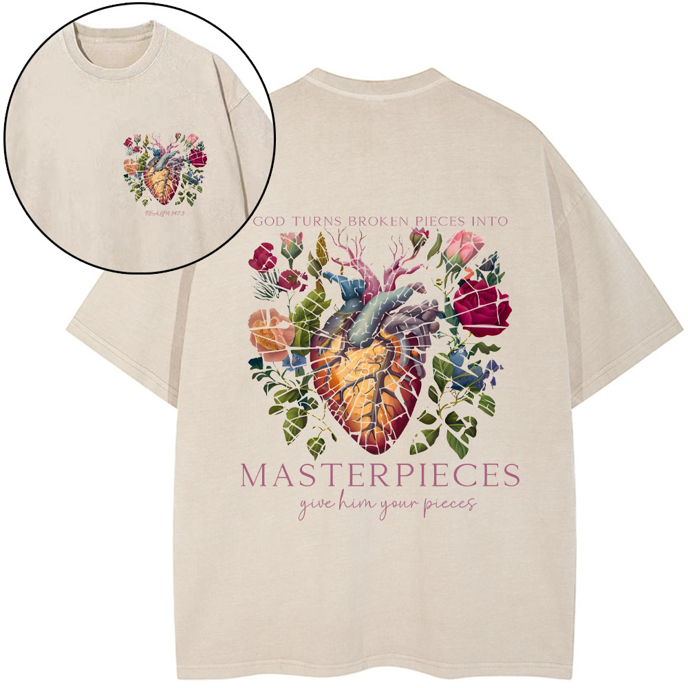 God Turns Broken Pieces Into Masterpieces Christian Washed T-Shirt