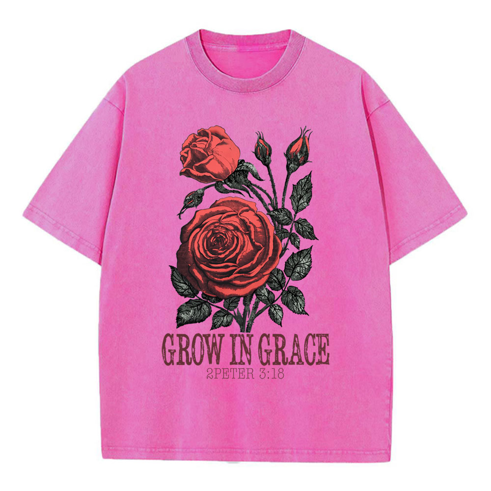 Grow In Grace Rose Christian Washed T-Shirt