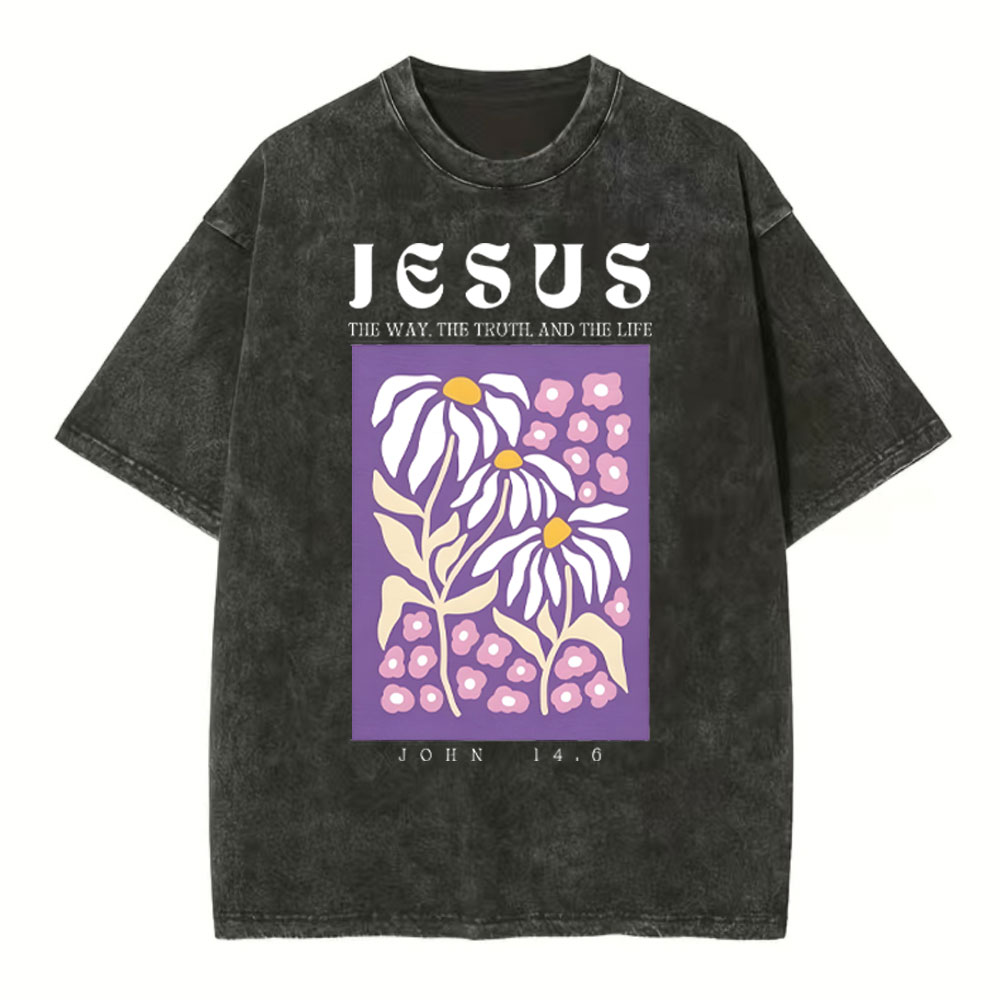 Jesus The Way The Truth And The Life Christian Washed T-Shirt
