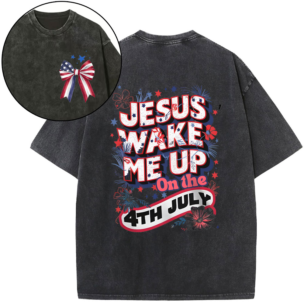 Jesus Wakes Me Up Christian Washed T-Shirt
