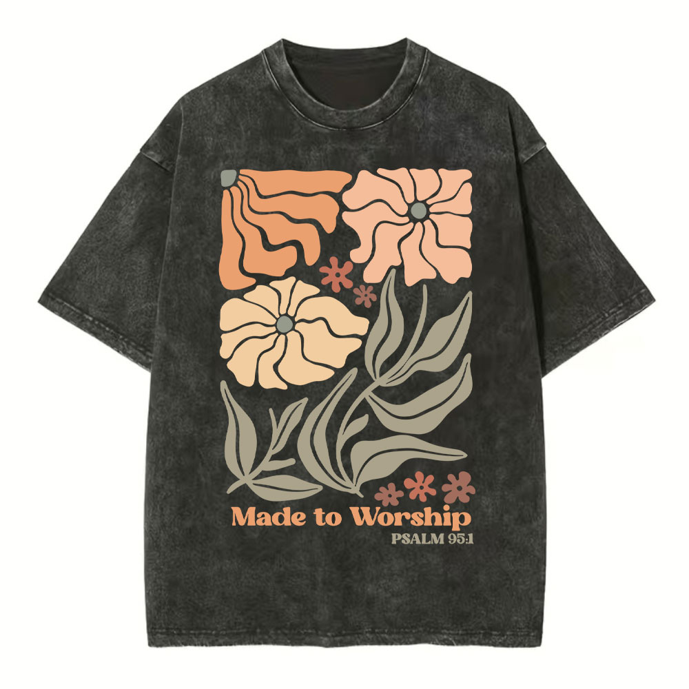 Made To Worship Boho Flower Christian Washed T-Shirt