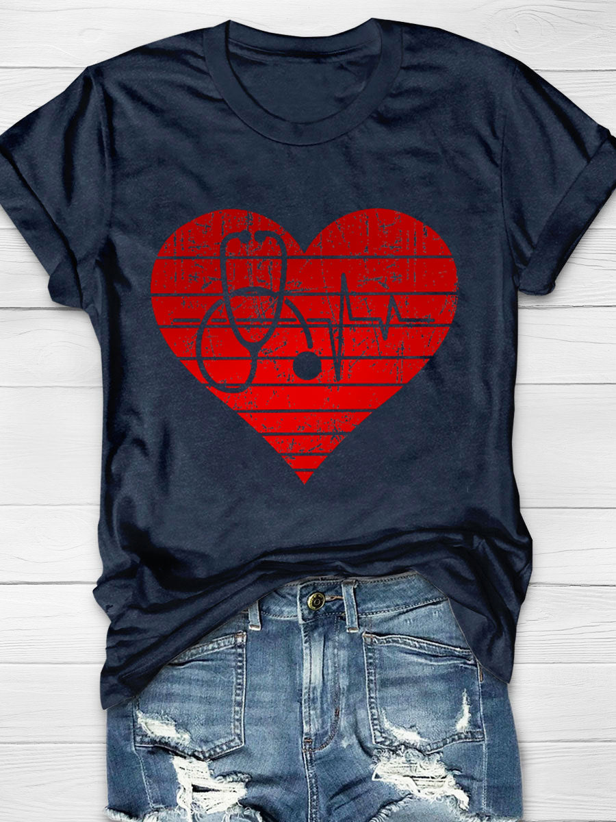 Stethoscope Shadow In Heart Nurse T-Shirt
