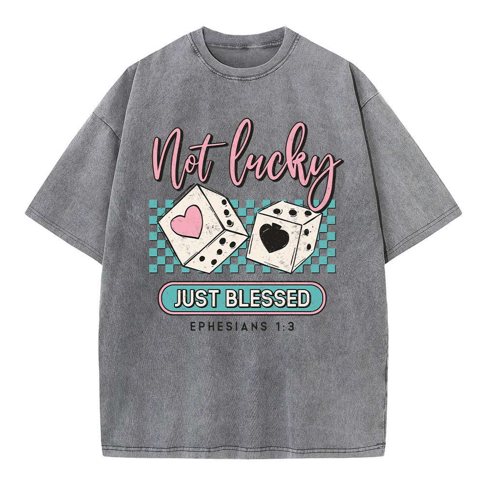 Not Lucky Just Blessed Christian Washed T-Shirt