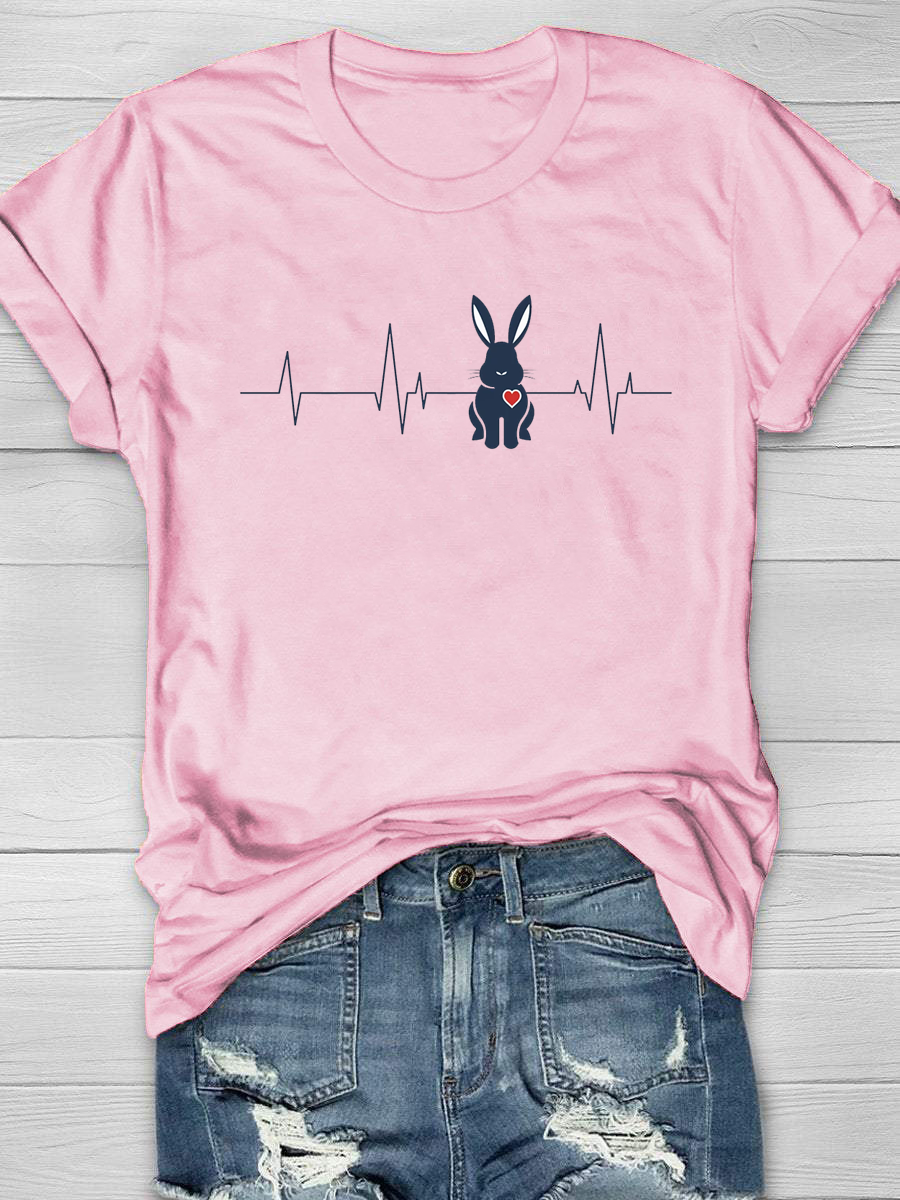 Happy Easter Bunny Heartbeat Nurse Print T-Shirt