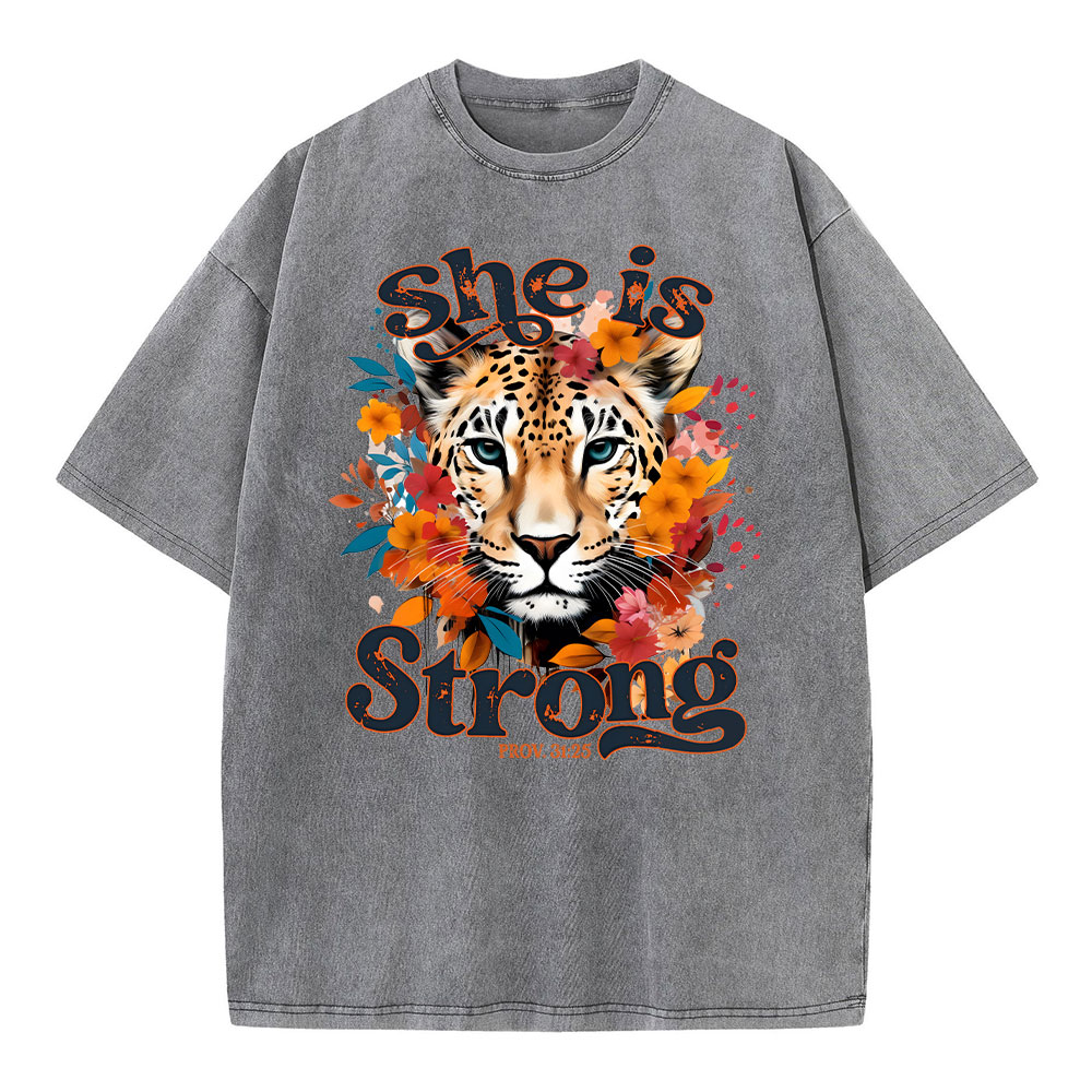 She Is Strong Christian Washed T-Shirt