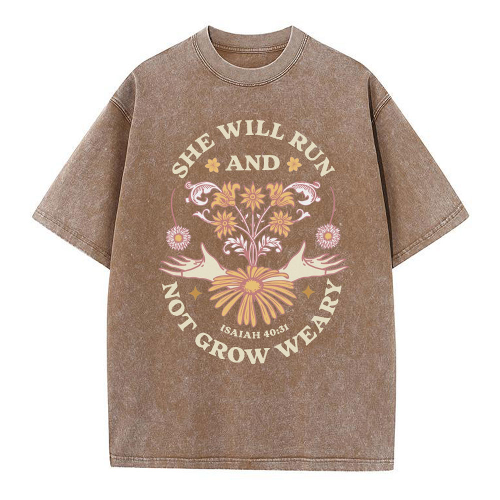She Will Run And Not Grow Weary Christian Washed T-Shirt