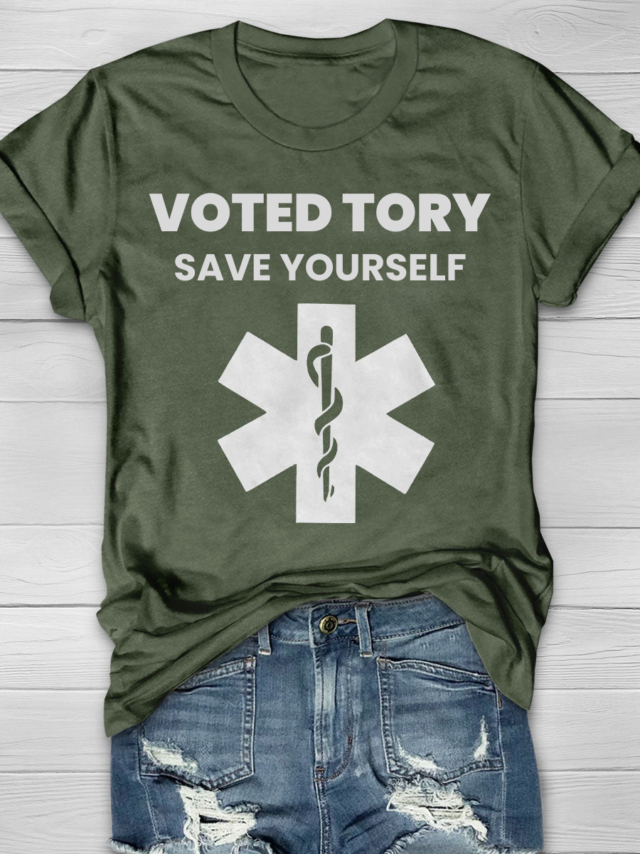 Voted Tory Save Yourself  Print T-shirt