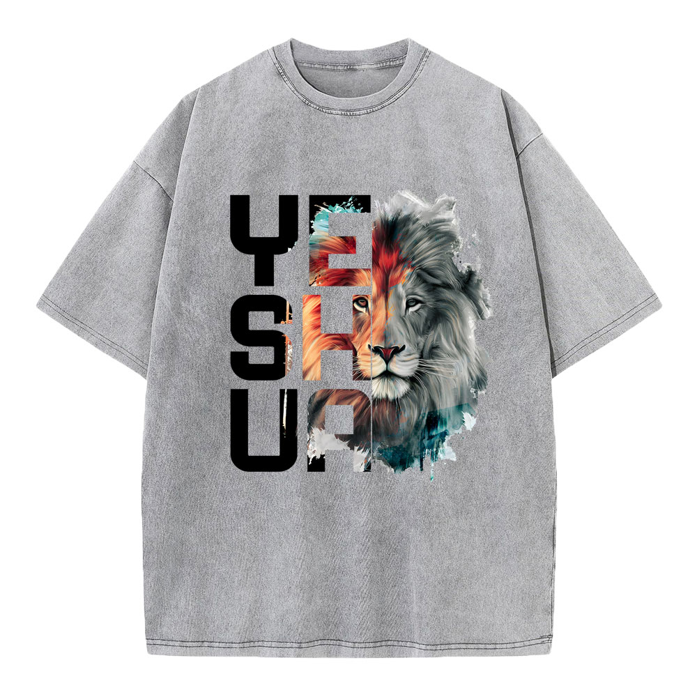 Watercolor Lion And Yeshua Christian Washed T-Shirt