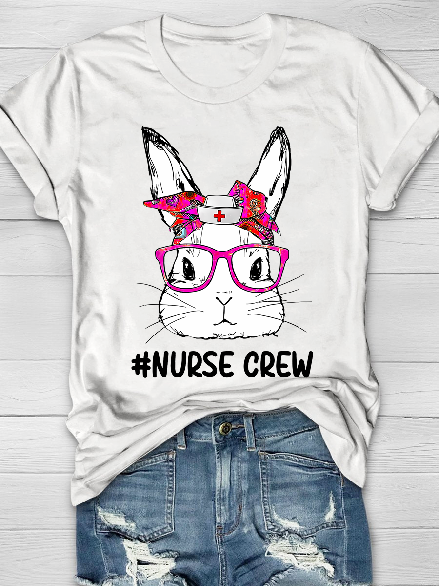 Cute Bunny Face Nurse Tie Dye Glasses Easter Day T-Shirt