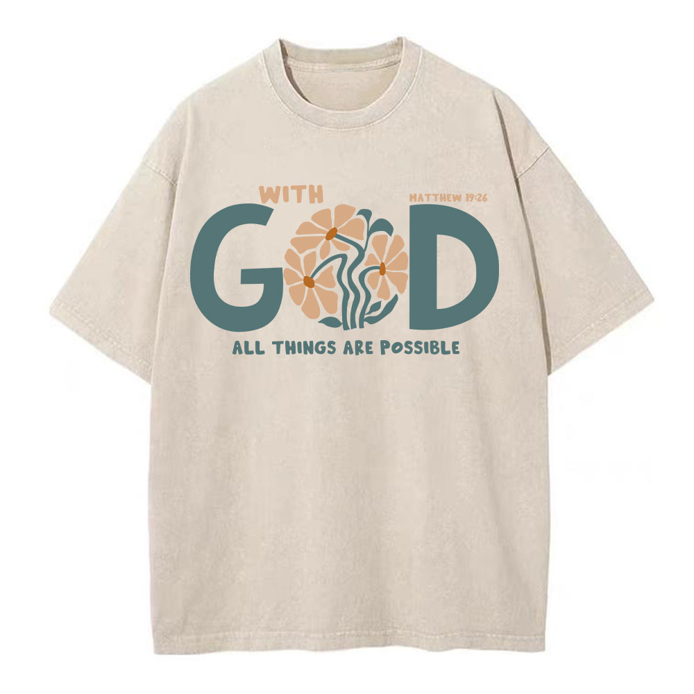 With God All Things Are Possible Christian Washed T-Shirt
