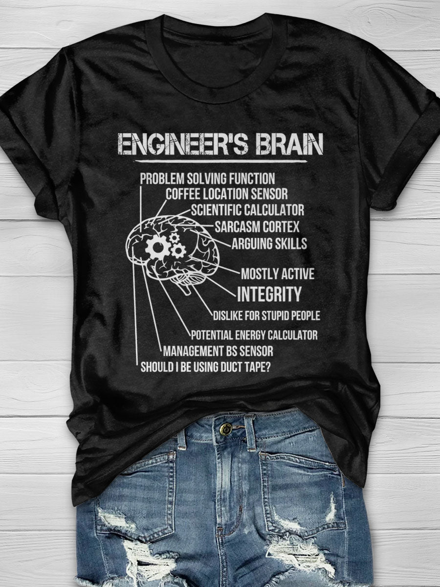 Funny Engineer's Brain Graphic Print Short Sleeve T-shirt