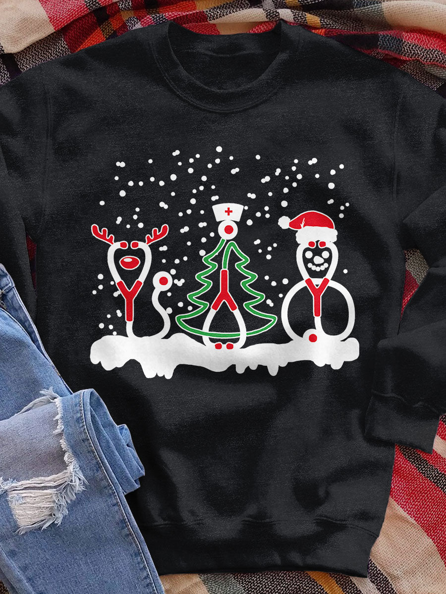 Reindeer Xmas Tree Snowman Stethoscope Christmas Nurse Print Sweatshirt