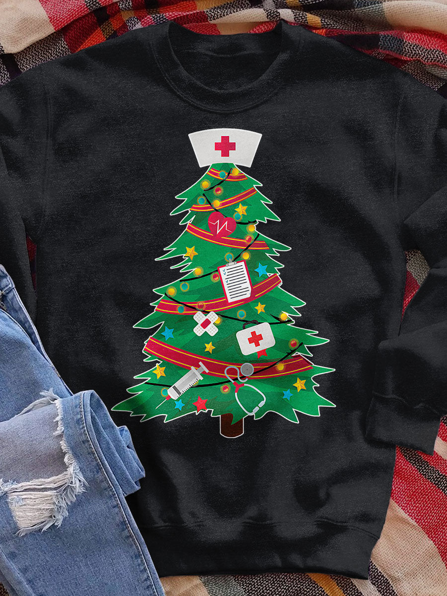 Nurse Christmas Tree Print Sweatshirt