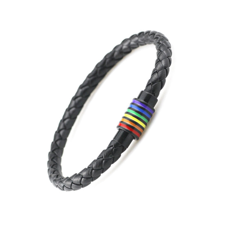 Celebrate Love & Diversity: LGBT Rainbow Leather Adjustable Bracelet