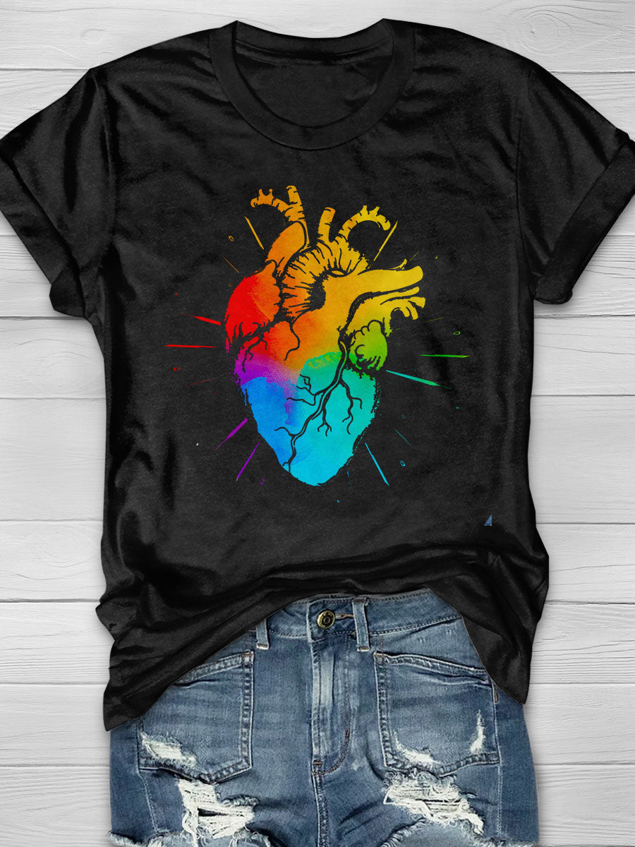 Love Rainbow Heart Print T-shirt