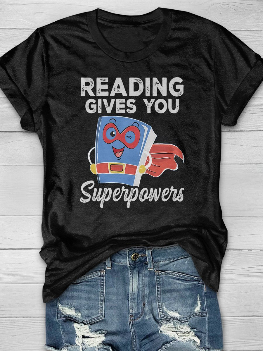 Reading Gives You Superpower Print Short Sleeve T-shirt