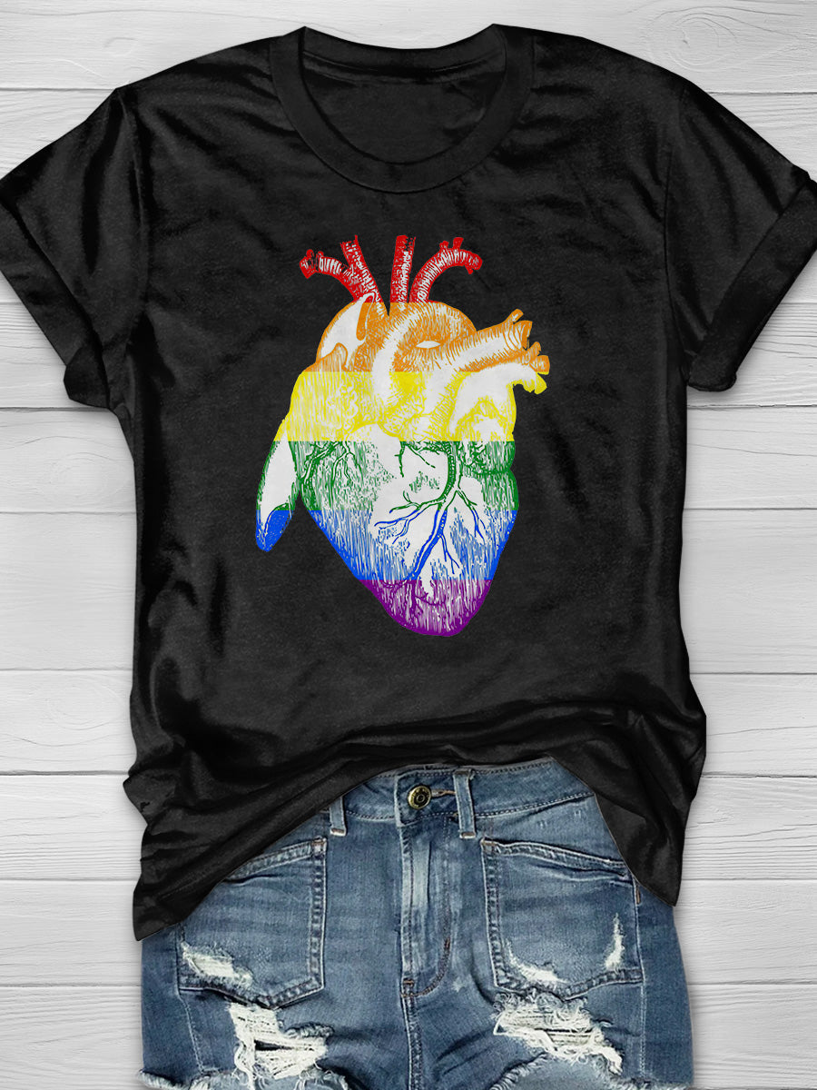 Rainbow Heart Print Short Sleeve T-shirt