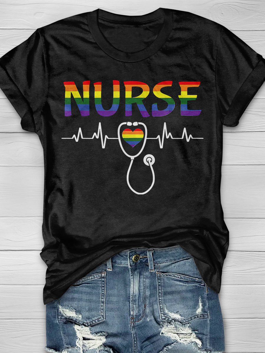 Nurse Pride Rainbow Print Short Sleeve T-shirt