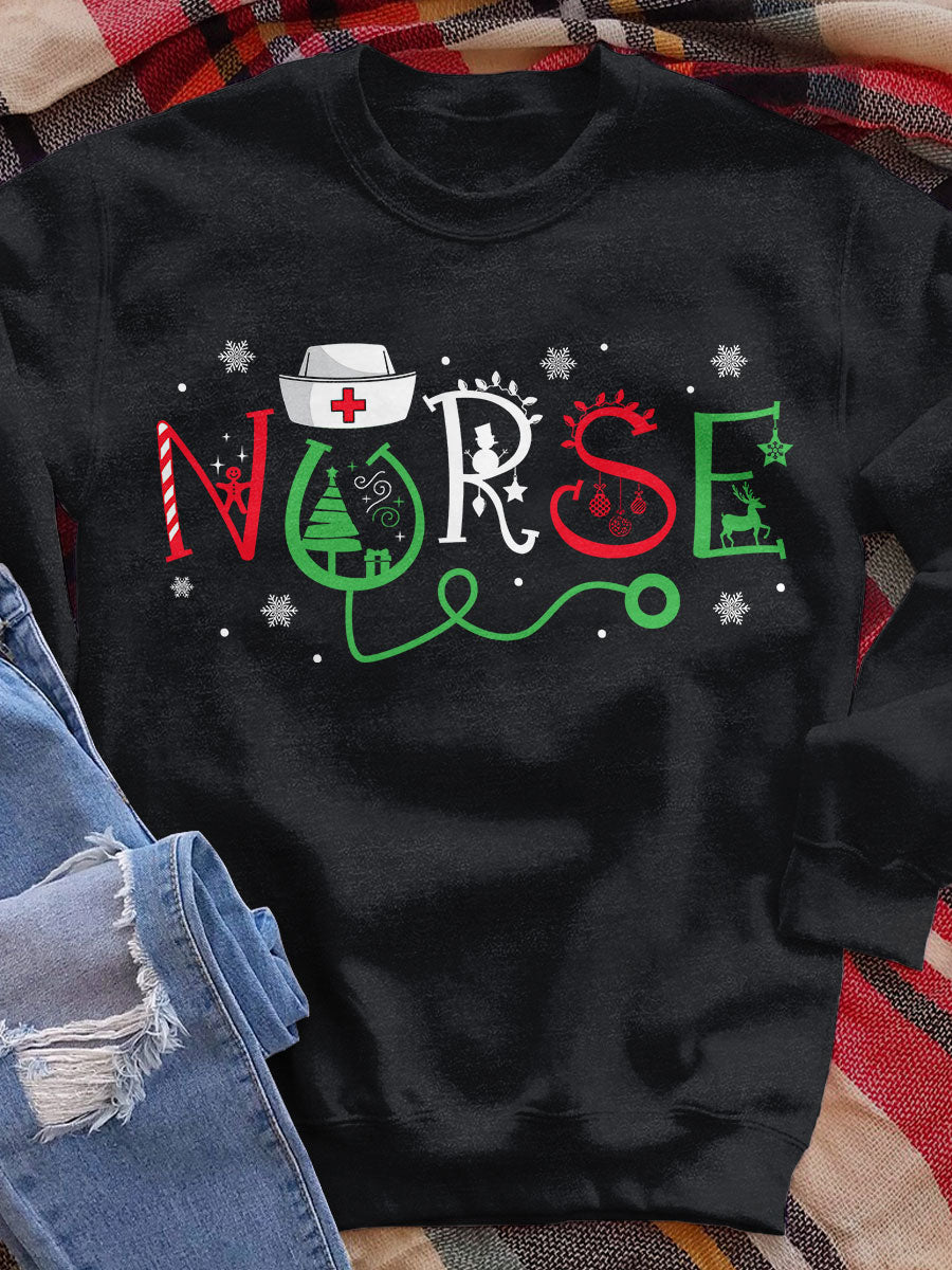 Christmas Nurse Print Sweatshirt