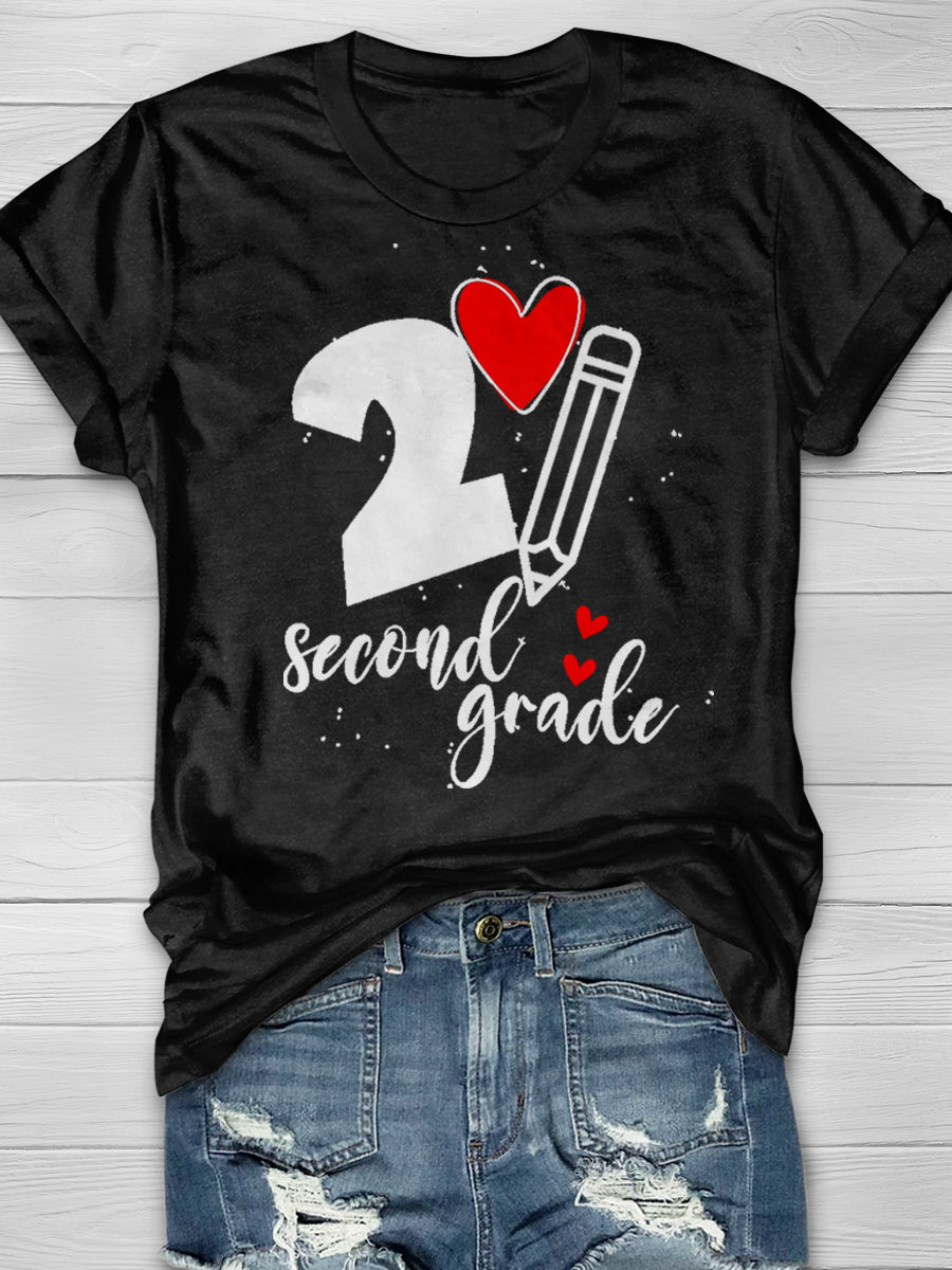 Second Grade Print Short Sleeve T-shirt