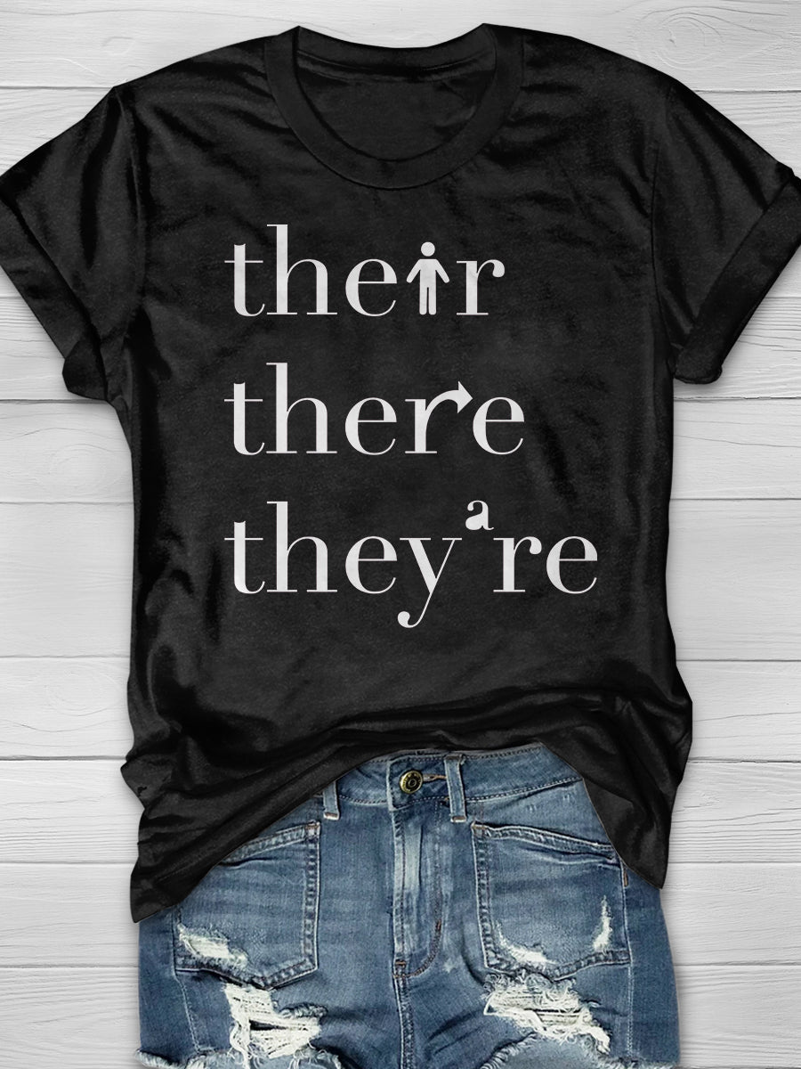 Their There They're Grammar Print Short Sleeve T-shirt