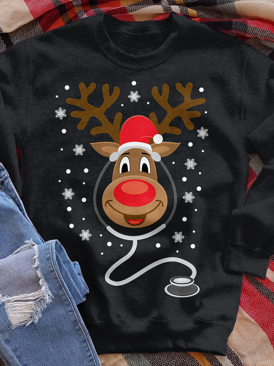 Reindeer Christmas Nurse Print  Sweatshirt