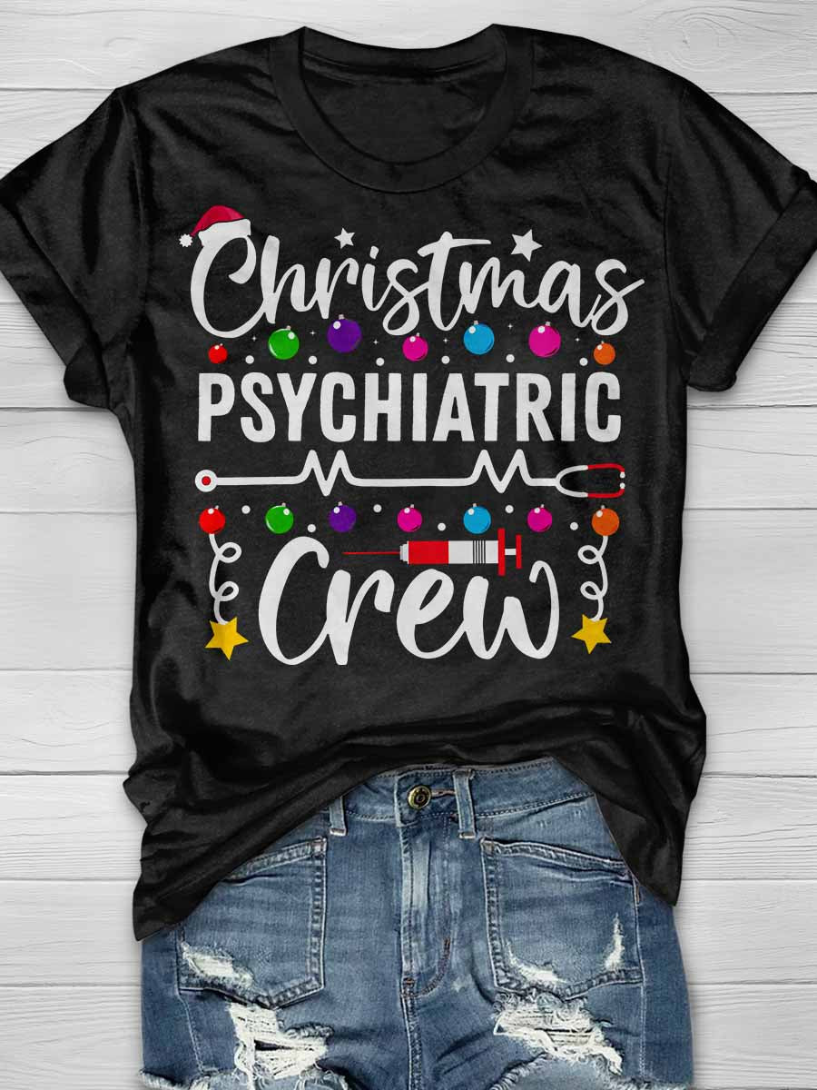 Christmas Psychiatric Crew Print Short Sleeve T-shirt