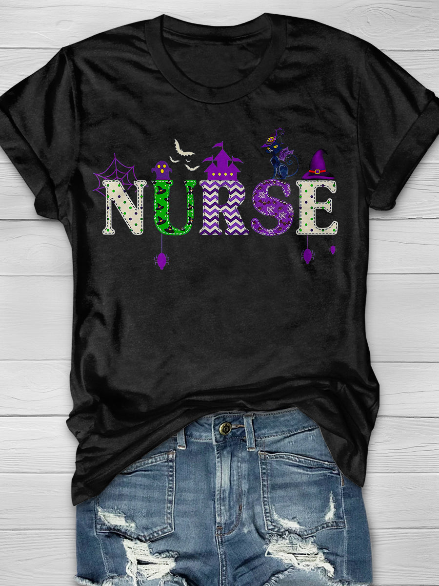 Funny Halloween Nurse Print Short Sleeve T-shirt