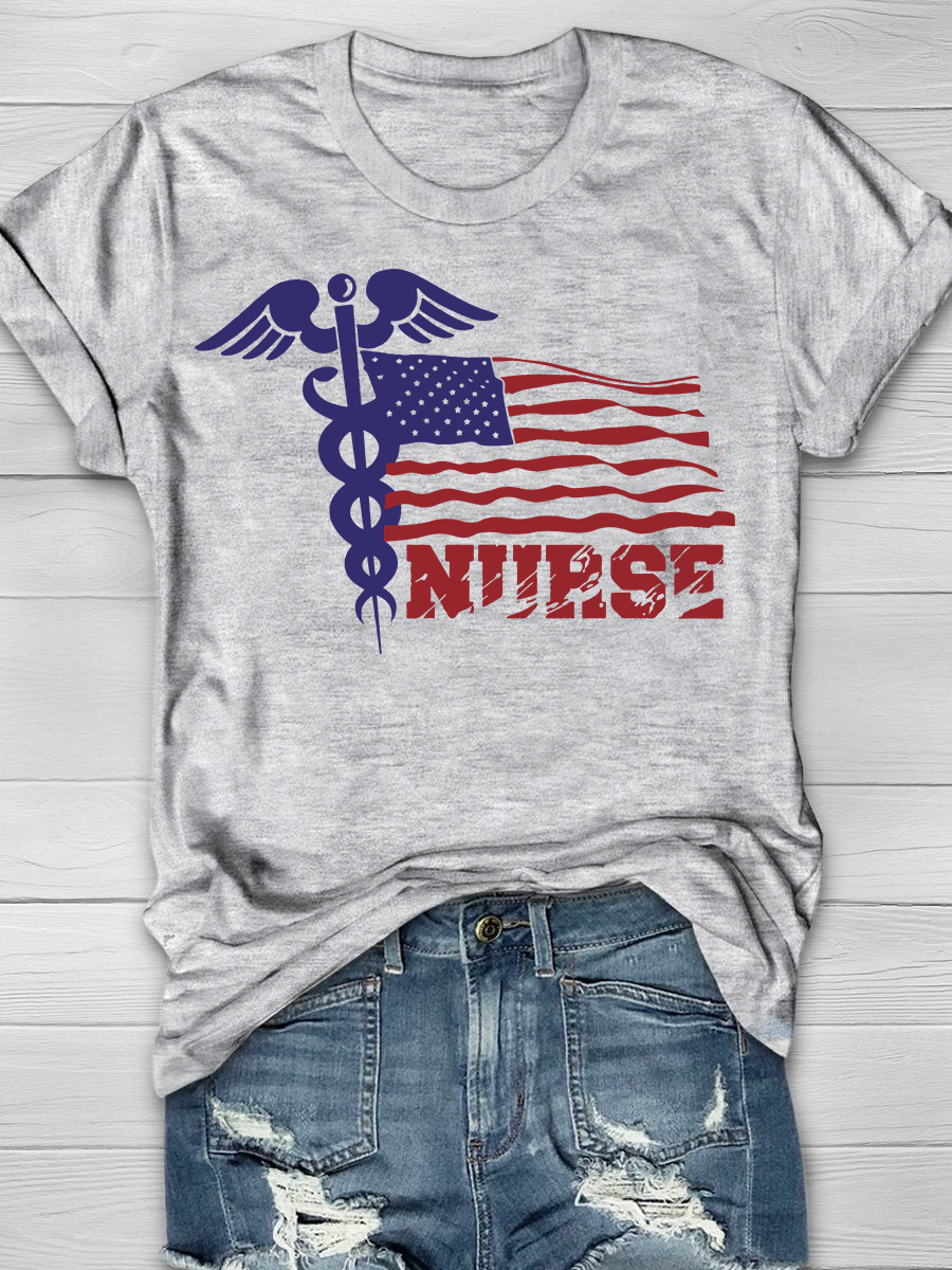 American Flag RN Nurse Print Short Sleeve T-shirt