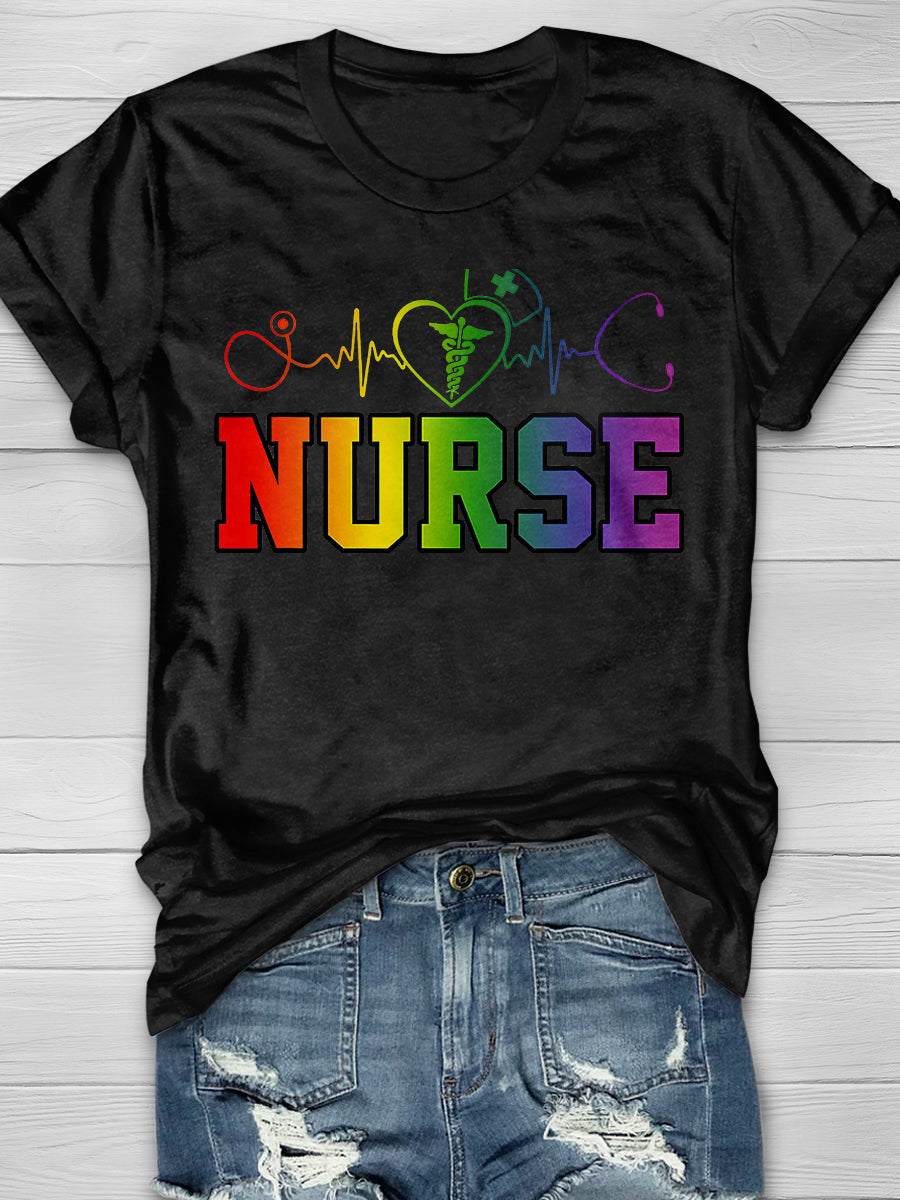 Nurse Pride Rainbow Print Short Sleeve T-shirt