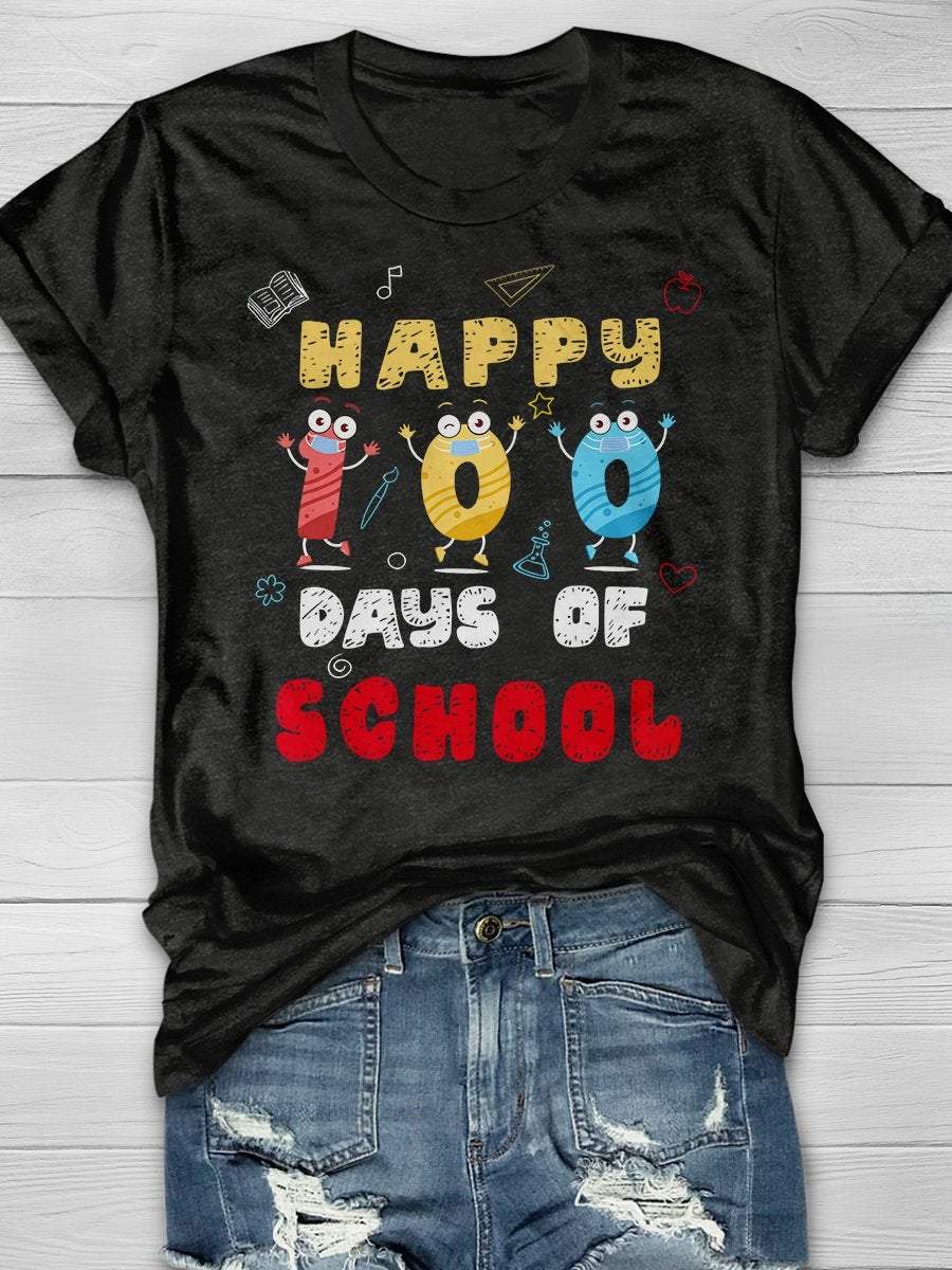 Happy 100 Days Of School Print T-shirt