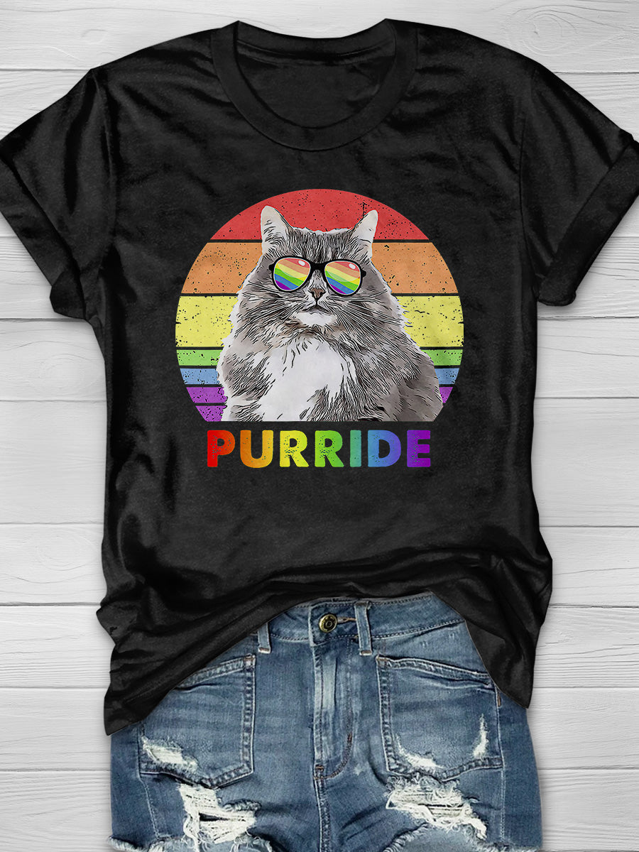 Cat Rainbow Print Short Sleeve T-shirt