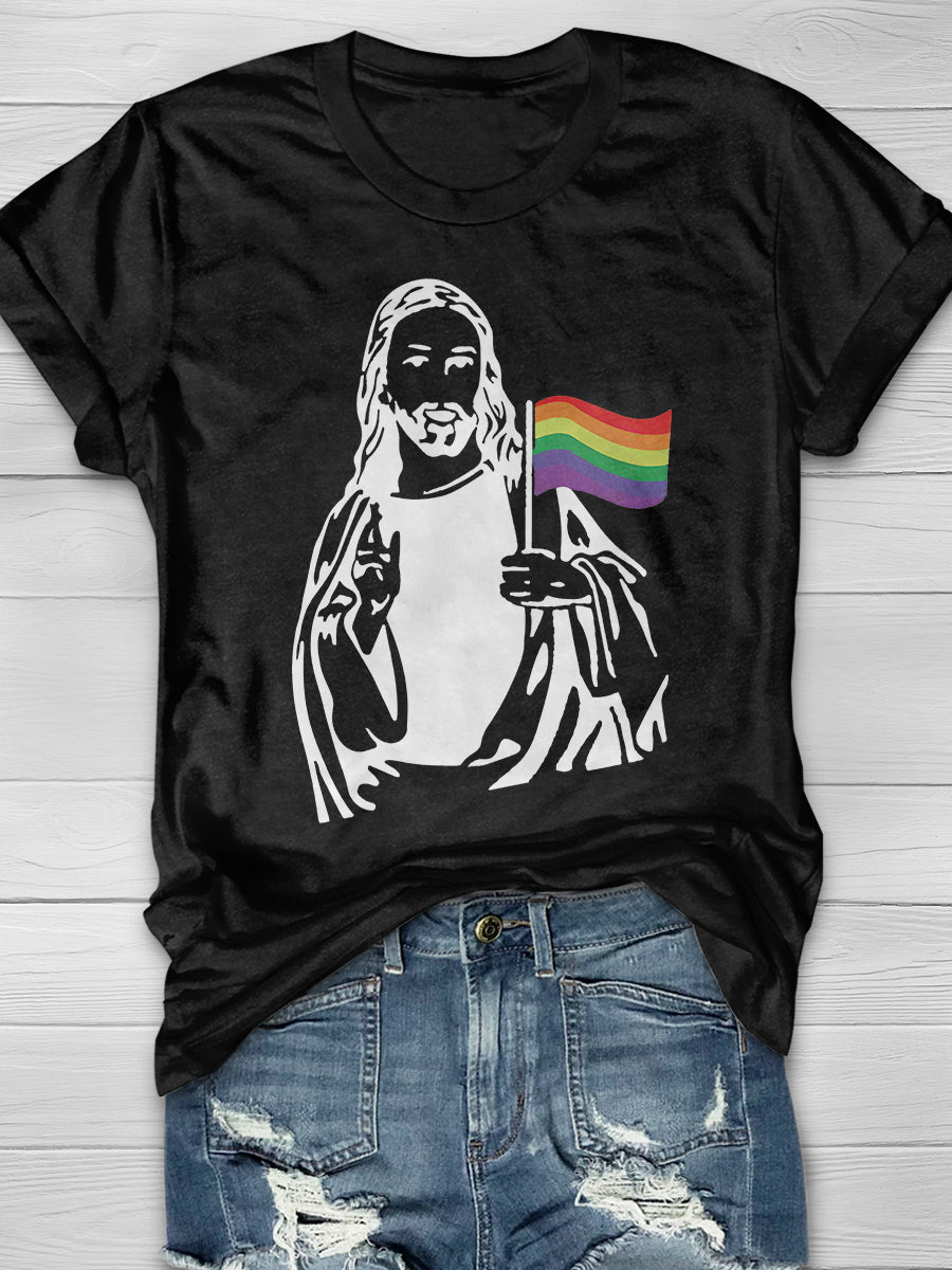 Pride Jesus Print Short Sleeve T-shirt
