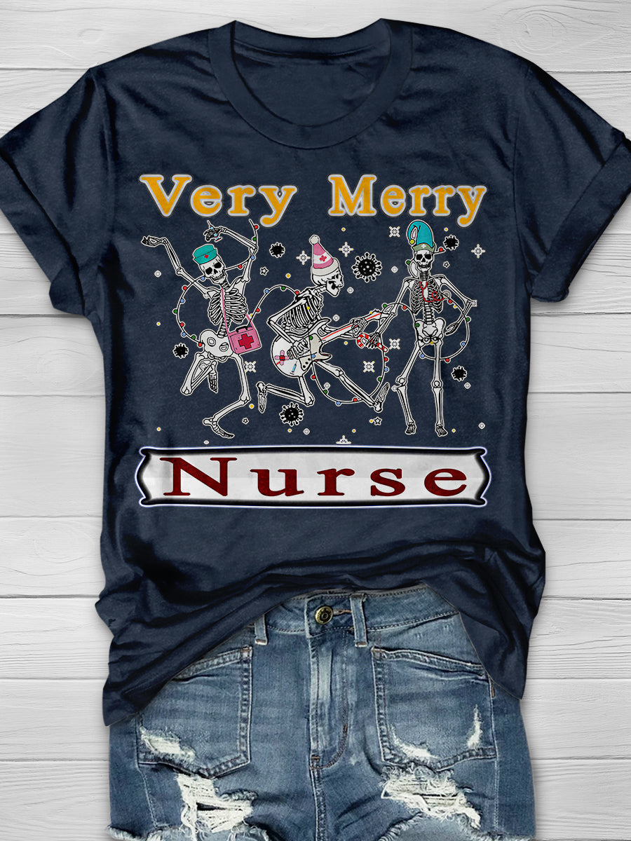 Very Merry Nurse Print Short Sleeve T-shirt